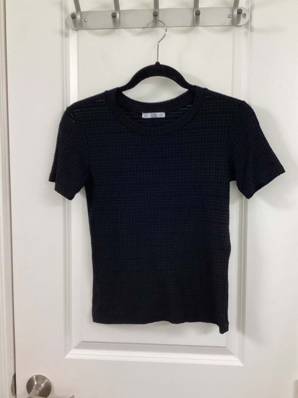 Zara Woman Basic Short Sleeve Textured Rib Knit Top